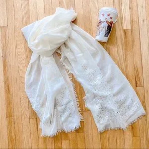 Old Navy Ivory Embellished Gauze Raw Hem Scarf Lightweight One Size - Picture 8 of 9